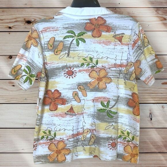 Breckenridge Resort Beach Flip Flop Print Short Cotton Blend Collared Shirt Sz M - Picture 2 of 3